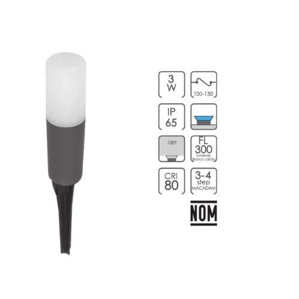 LUMINARIO DE PISO LED CILINDRICO GRIS 3W 100-130V BLANCO CALIDO IP65 ILUMILEDS