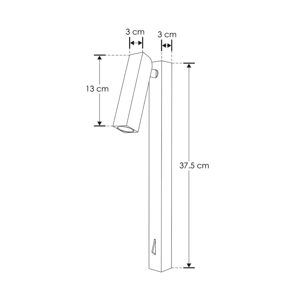 LUMINARIO DE PARED LED BLANCO CALIDO 5W OPTICA 38 SOBREPONER ALUMINIO ACABADO NEGRO CON APAGADOR 100-265V CA IP20
