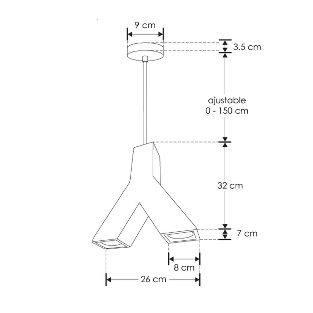 LUMINARIO DE SUSPENDER CON 2 BASES GU10 (SIN LAMPARA) DE 25 WATTS MAXIMO CADA UNA OPTICA 120G DE SOBREPONER YESO ACABADO BLANCO IP20 *** HAE ***