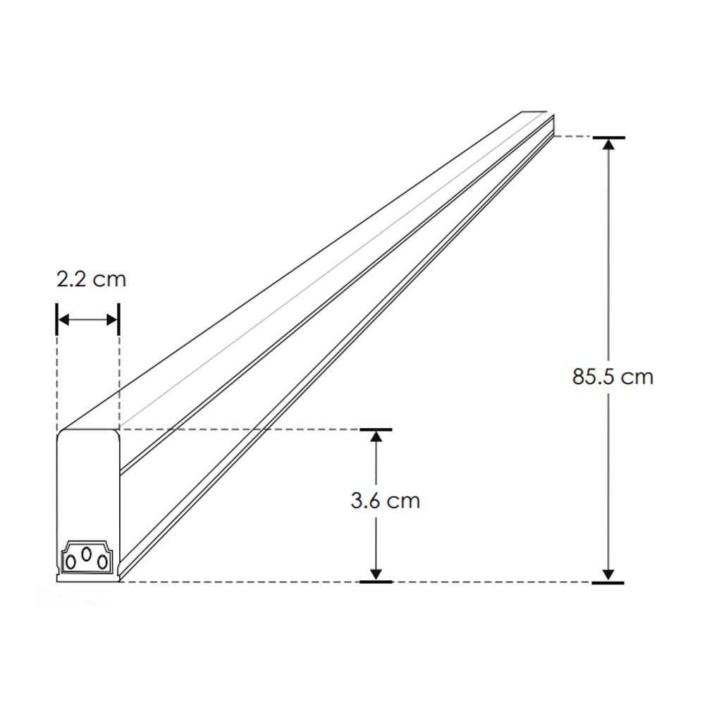 LAMPARA TIPO T5 INTERCONECTABLE DE LED BLANCO NEUTRO 10 W OPTICA 120G DE SOBREPONER CUERPO Y DIFUSOR LECHOSO DE PVC COPLE GRAPAS Y 2 CABLES ATERRIZADOS INCLUIDOS 85-277V CA IP20
