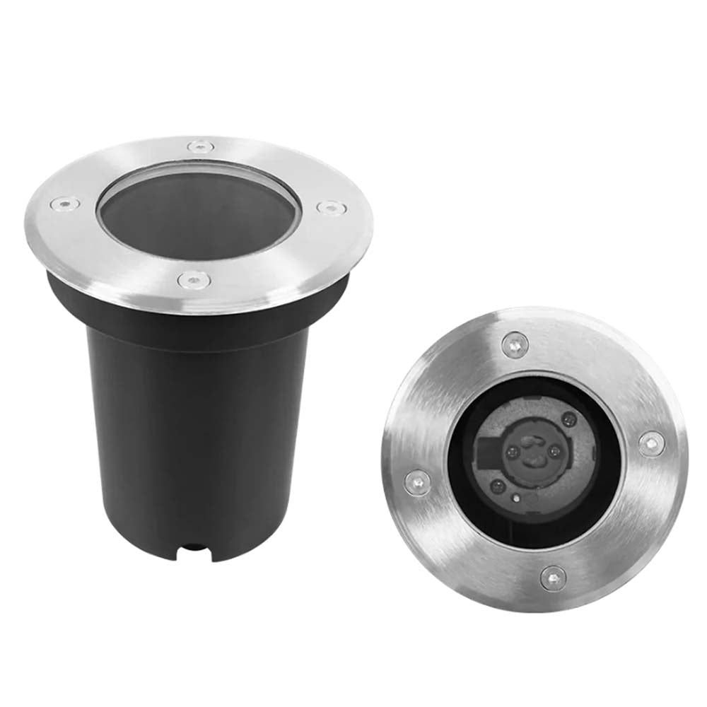 LUMINARIO DE PISO BASE GU10 50 WATTS REDONDO DE EMPOTRAR TAPA DE ACERO INOXIDABLE CUERPO ALUMINIO INCLUYE HOUSING 100-240V CA PROTECCION IP67 ILUMILEDS