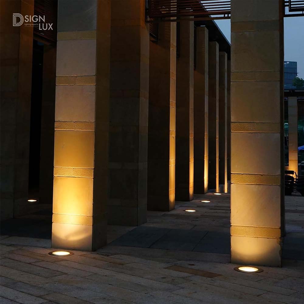 LUMINARIO DE PISO BASE GU10 50 WATTS REDONDO DE EMPOTRAR TAPA DE ACERO INOXIDABLE CUERPO ALUMINIO INCLUYE HOUSING 100-240V CA PROTECCION IP67 ILUMILEDS