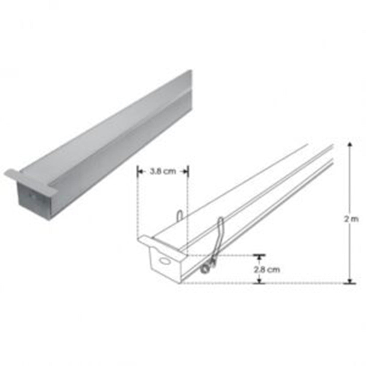 KIT PERFIL DELGADO P/TIRA EXTRAPLANA LED C/CEJA (PERFIL RECT ALUMINIO NATURAL 2M + MICA DIFUSA RECT 2M + 2 TAPAS LAT + 2 GRAPAS DE EMP/SOB IP20) ILUMILEDS