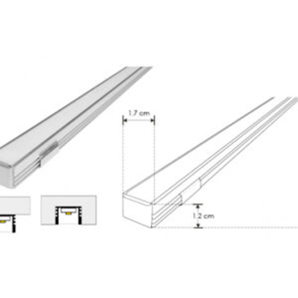 KIT PERFIL P/TIRA EXTRAPLANA DE LED S/CEJA (PERFIL RECT ALUM 2M + MICA RECT DIFUSA DE 2M + 2 TAPAS LAT + 2 GRAPAS DE SOB IP20) ILUMILEDS