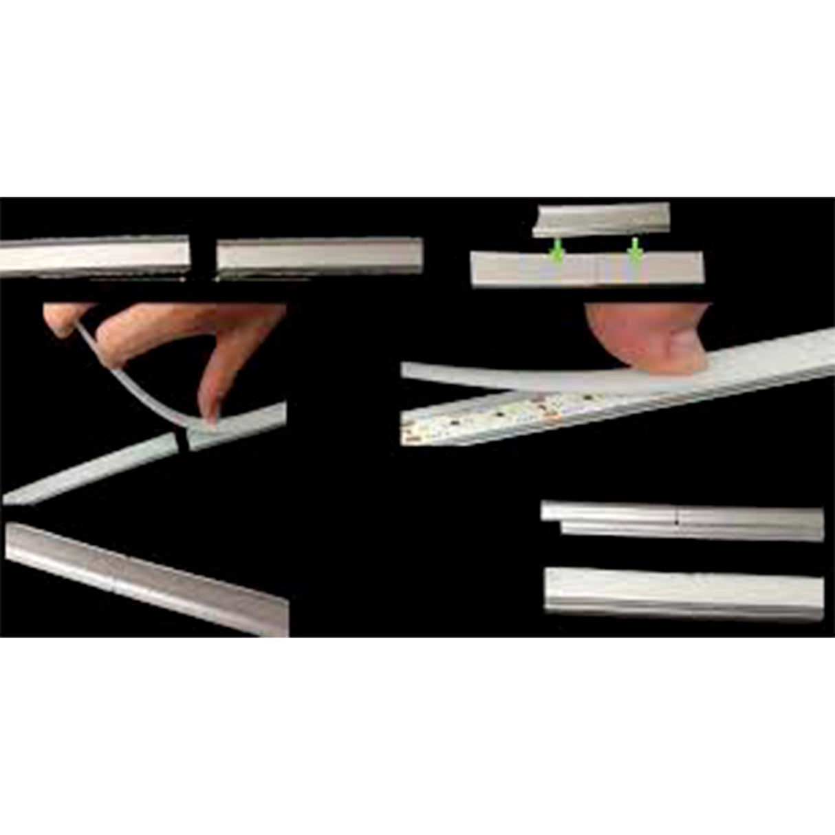 KIT PERFIL P/TIRA EXTRAPLANA LED S/CEJA (PERFIL RECT ALUM NEGRO 3M + MICA DIFUSA NEGRA TRASLUCIDA 3M + 2 TAPAS LAT + 2 GRAPAS DE EMP/SOB IP20) ILUMILEDS