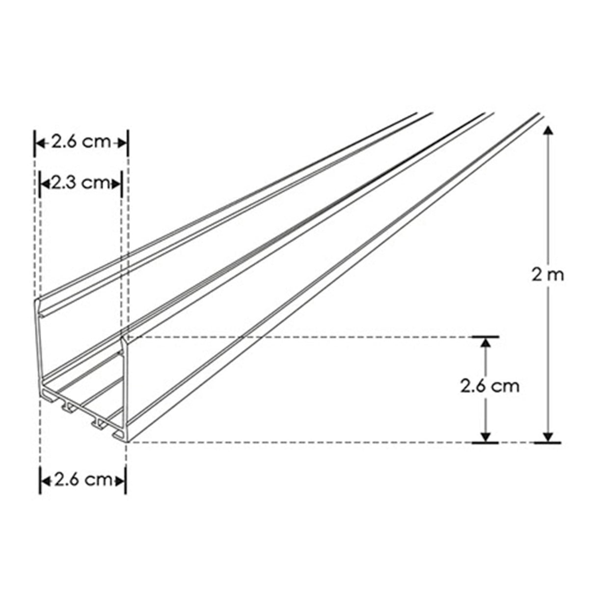 KIT PERFIL P/TIRA EXTRAPLANA LED O TARJETAS LED S/CEJA (PERFIL RECT ALUM 2M + 2 TAPAS LAT + 2 GRAPAS DE EMP/SOB IP20) ILUMILEDS