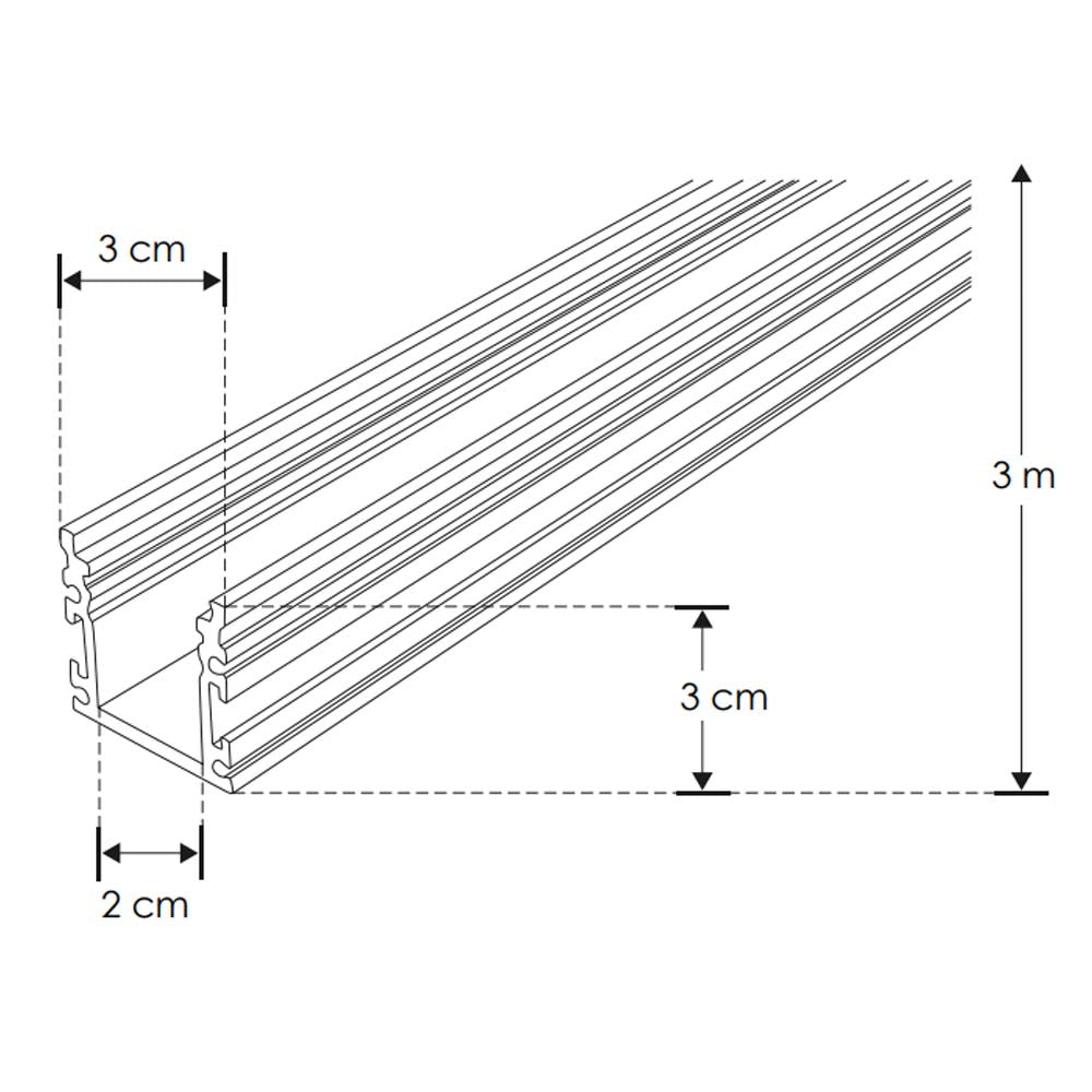 KIT PERFIL EXTERIOR ALUMINIO INCLUYE DIFUSOR Y TAPAS LATRALES MCA ILUMILEDS