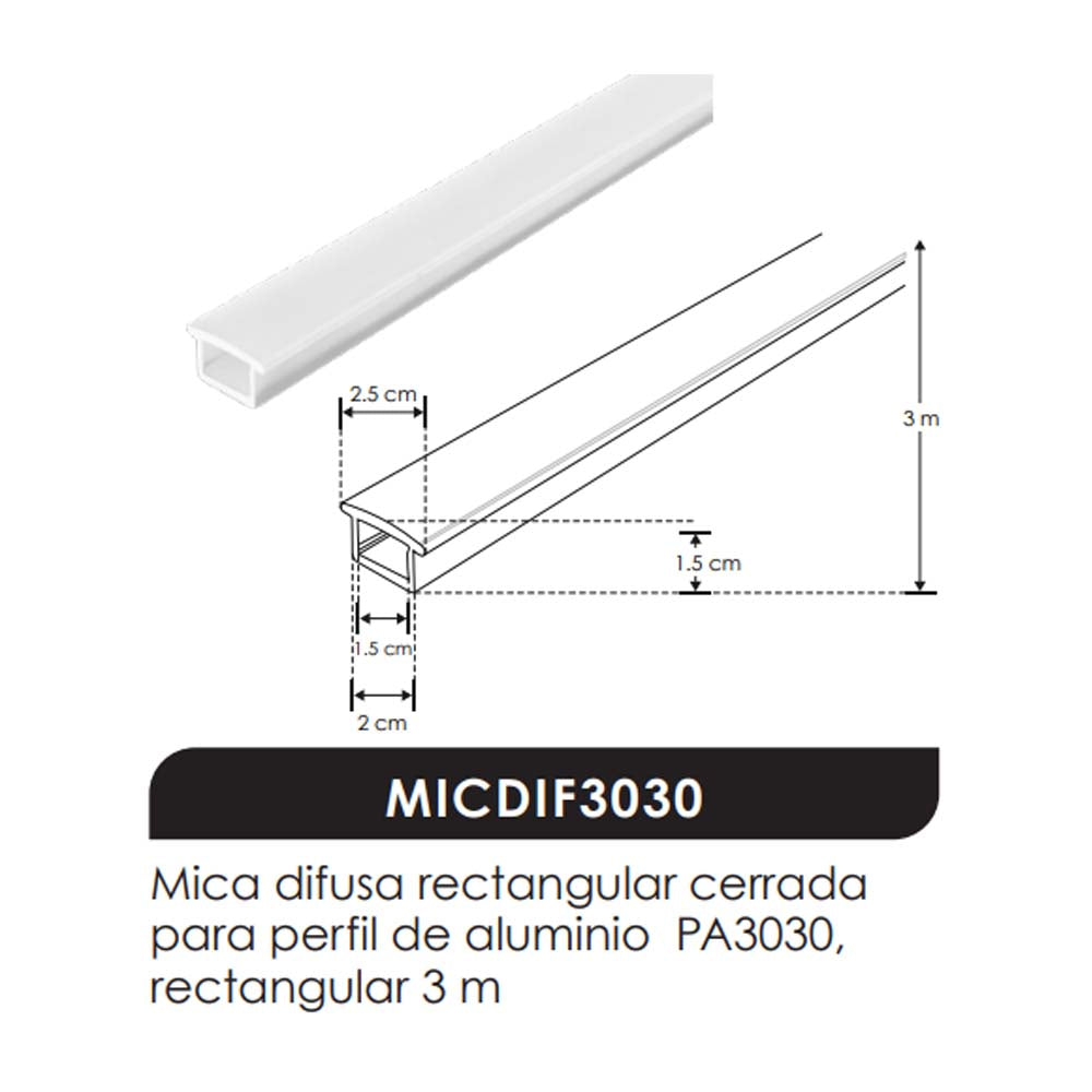 KIT PERFIL EXTERIOR ALUMINIO INCLUYE DIFUSOR Y TAPAS LATRALES MCA ILUMILEDS