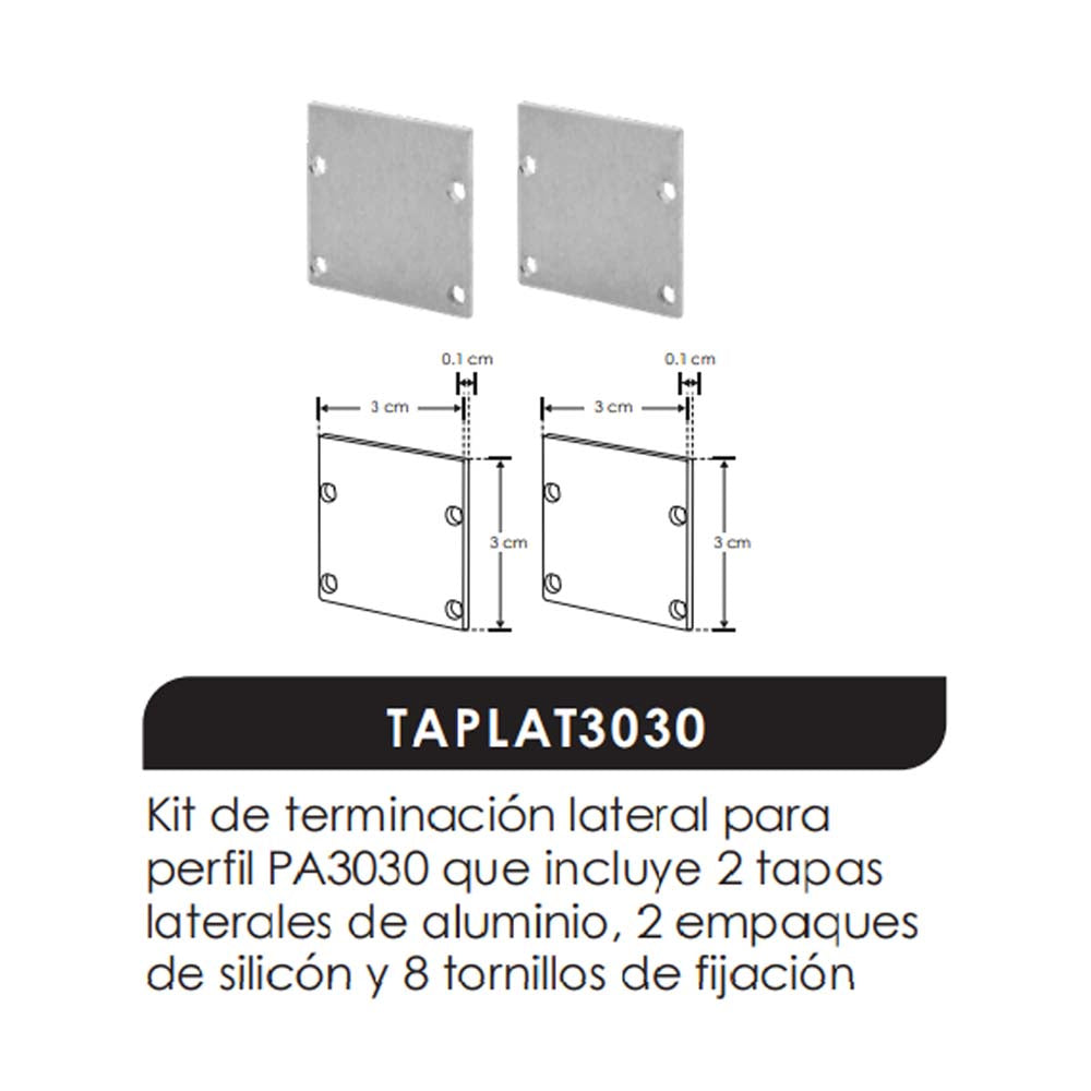 KIT PERFIL EXTERIOR ALUMINIO INCLUYE DIFUSOR Y TAPAS LATRALES MCA ILUMILEDS