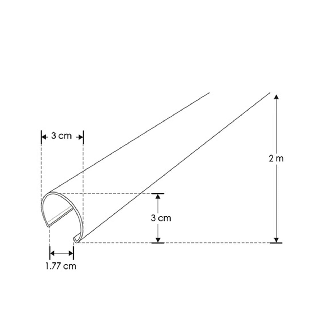 KIT PERFIL TIRA EXTRAPLANA 2 MTS. MICA CURVA INCLUYE PERFIL RECTANGULAR 2 TAPAS LATERALES Y KIT DE SUSPENSION