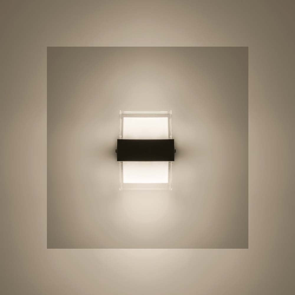 LUMINARIO PARED LED BLANCO CALIDO 10W CUBO SALIDA LUZ INDIRECTA SUPERIOR E INFERIOR NEGRO 100-240VCA IP54SIN