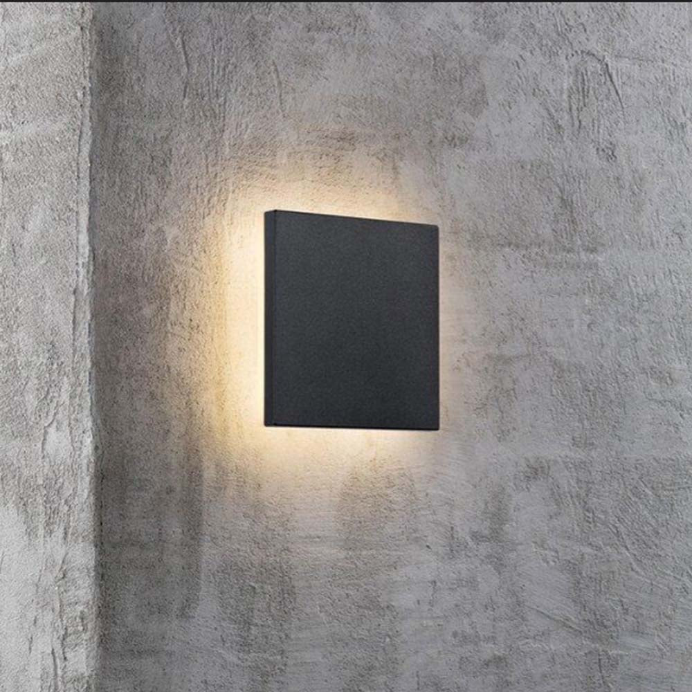 LUMINARIO DE PARED DE LED BLANCO CALIDO 6W CUADRADO SALIDA TRASERA DE SOBREPONER POLICARBONATO ACABADO NEGRO 100-240V CA IP65