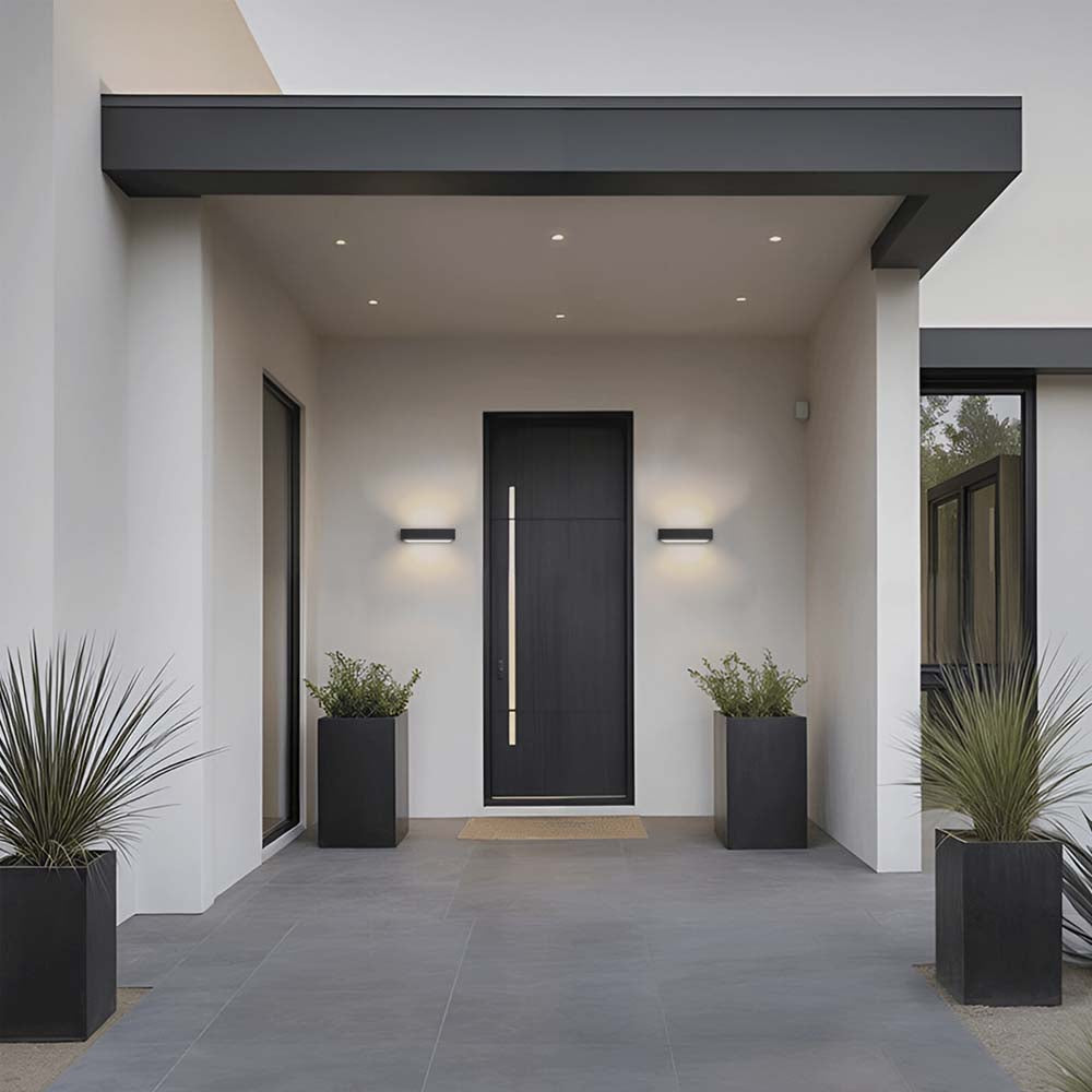 LUMINARIO DE PARED DE LED BLANCO CALIDO 9W OPTICA 120G DOS SALIDAS DE LUZ RECTANGULAR DE SOBREPONER POLICARBONATO ACABADO NEGRO 100-240 V CA IP65