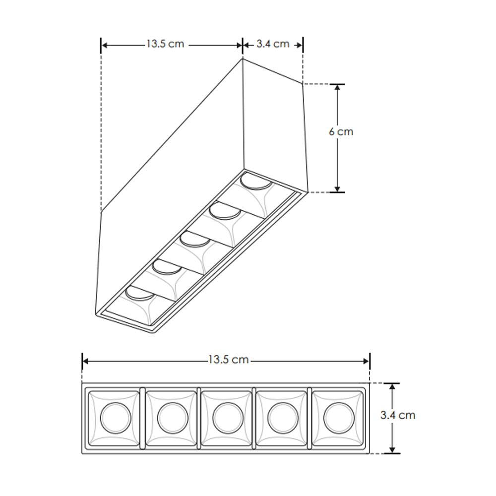 LUMINARIO TECHO PUNTUAL RECTANGULAR DE LED BLANCO CALIDO 10W OPTICA 30G DE SOBREPONER IP20 ILUMILEDS
