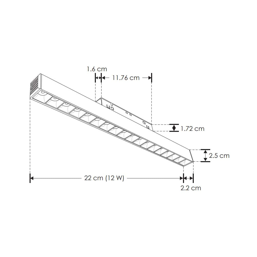 LUM P/RIEL MAGNETICO LED NEGRO TIPO RASTER 12W BC 24G 48V IP20 ILUMILEDS