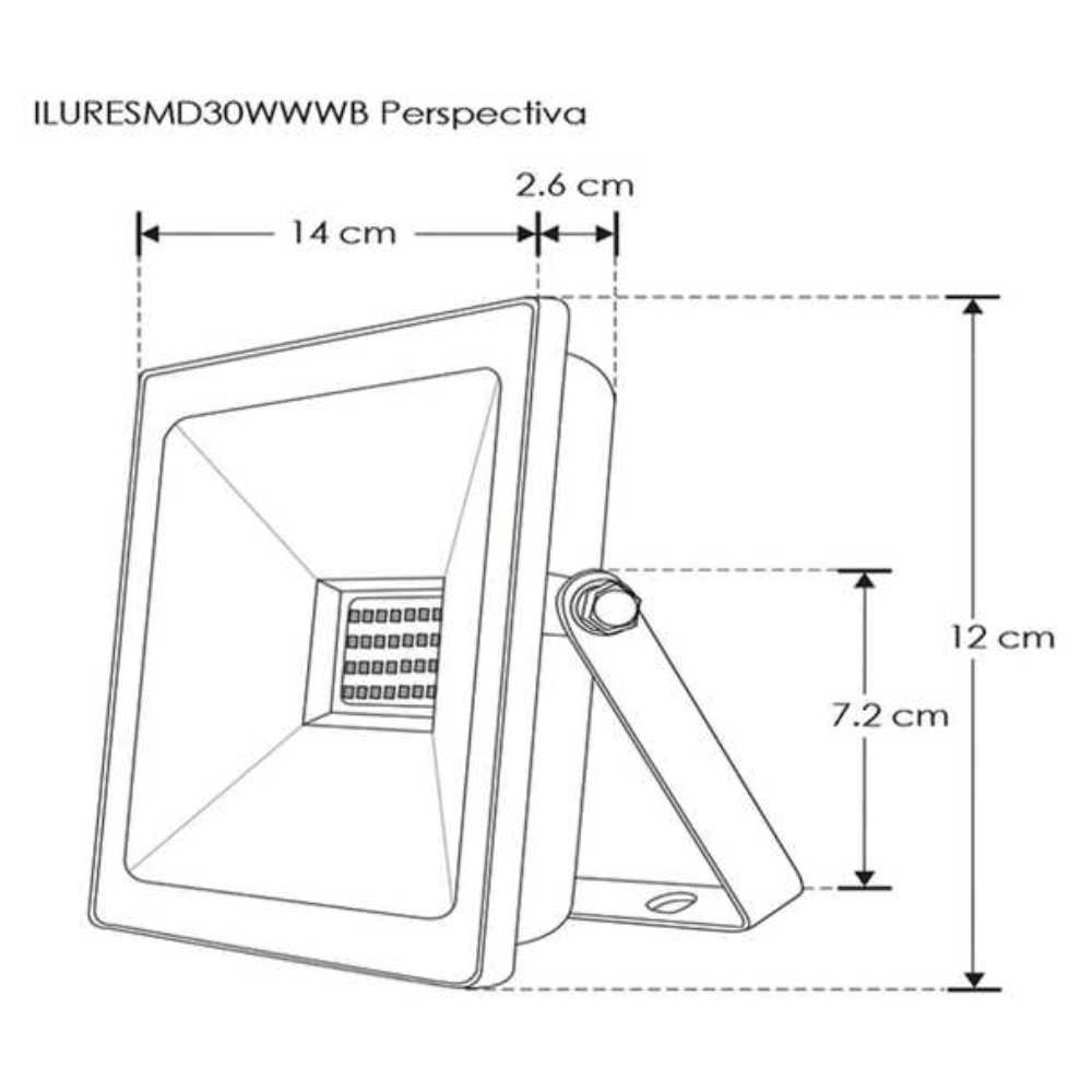 REFLECTOR LED RECTANGULAR PLANO SOBREPONER DIRIGIBLE 30W 120 NEGRO CRISTAL TEMPLADO B 100-240V IP65 BLANCO ILUMILEDS