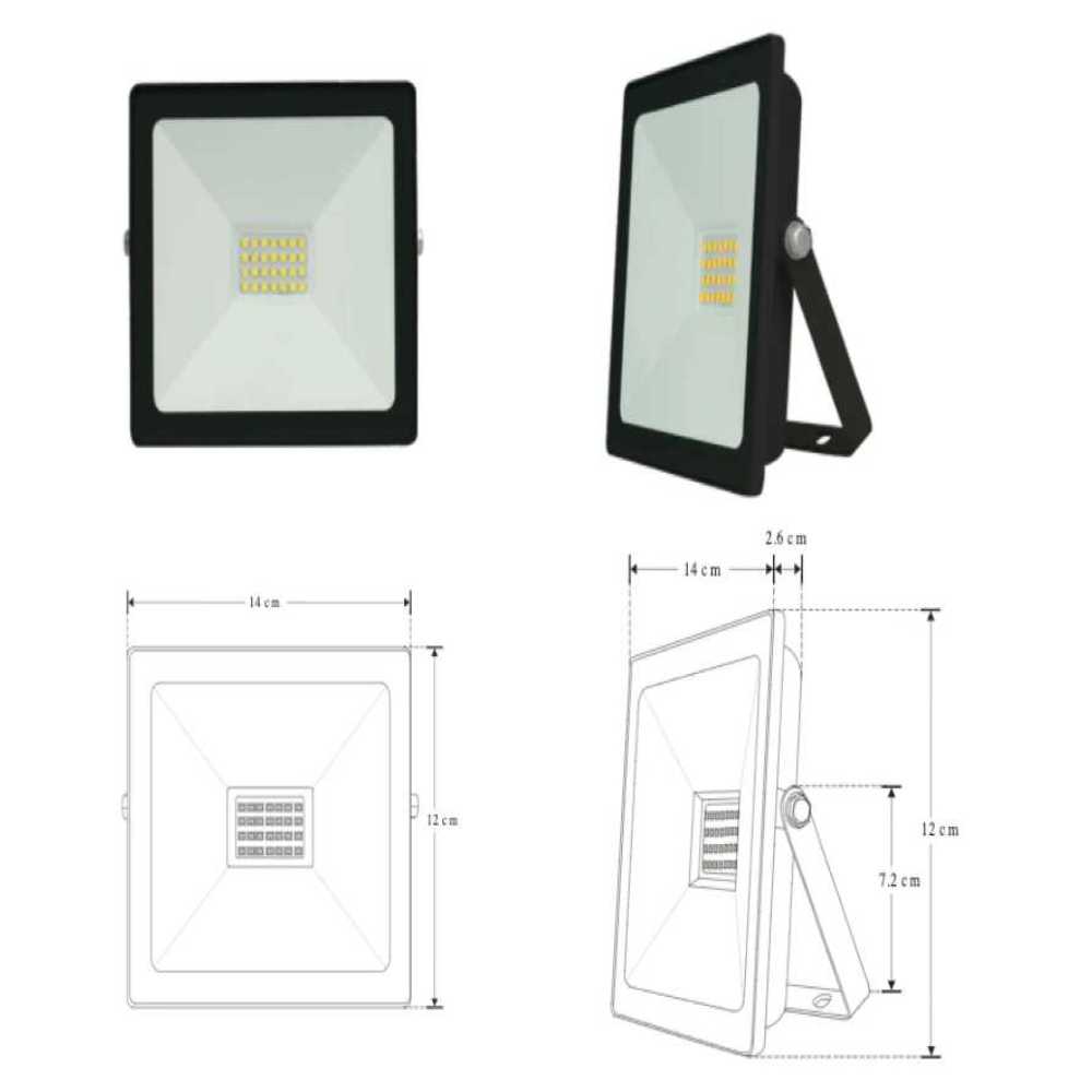 REFLECTOR LED RECTANGULAR PLANO SOBREPONER DIRIGIBLE 30W 120 NEGRO CRISTAL TEMPLADO B 100-240V IP65 BLANCO ILUMILEDS