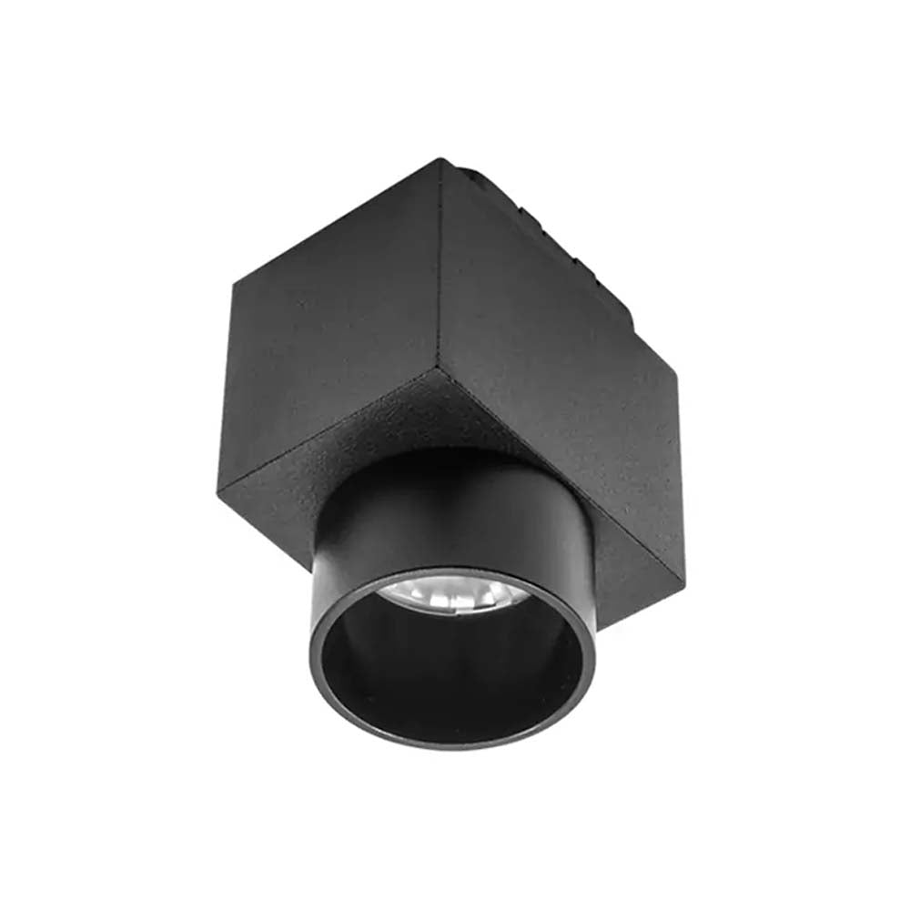 LUMINARIO PARA MINI RIEL MAGNETICO CUADRADO SOBREPONER CON ARILLO ANTIDESLUMBRANTE DE LED B.C.  6 W OPTICA 30 ALUMINIO ACABADO NEGRO 48V CC  IP20