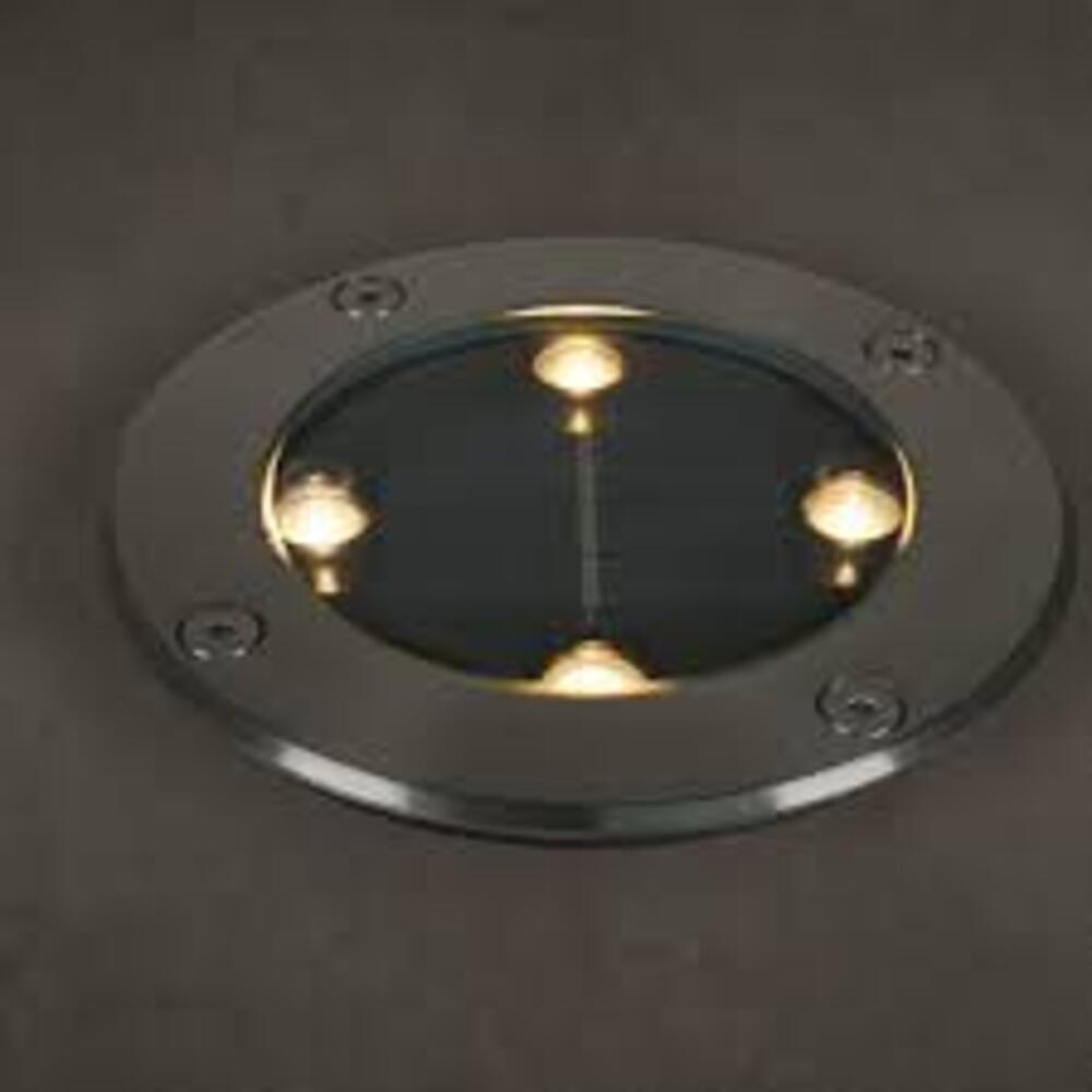 LUMINARIO SOLAR EMPOTRAR REDONDO LED ACERO INOXIDABLE 4W BLANCO CALIDO 120 CON SENSOR DE OBSCURIDAD BATERIA LITIO 1.2V 600MAH INCLUYE HOUSING IP67 **NO PISAR** ILUMILEDS