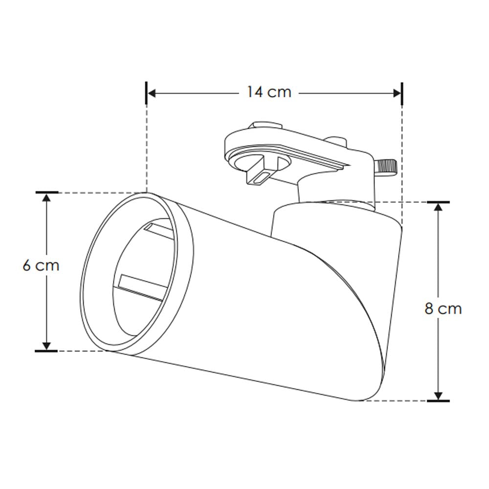 LUMINARIO PARA RIEL ELECTRIFICADO COMPATIBLE CON LAMPARA TIPO DICROICA GU10 277 V CA 35W MAX CILINDRICO ALUMINIO ACABADO NEGRO INCLUYE BASE GU10 NO INCLUYE LAMPARA IP20.