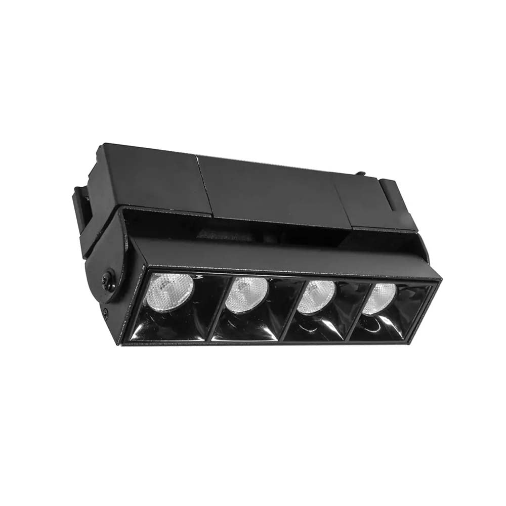 LUMINARIA PARA RIEL ELECTRIFICADO LED BLANCO NEUTRO 10W PUNTUAL RECTANGULAR DIRIGIBLE OPTICA 36G DE SOBREPONER ALUMINIO ACABADO NEGRO 110-240V CA IP20