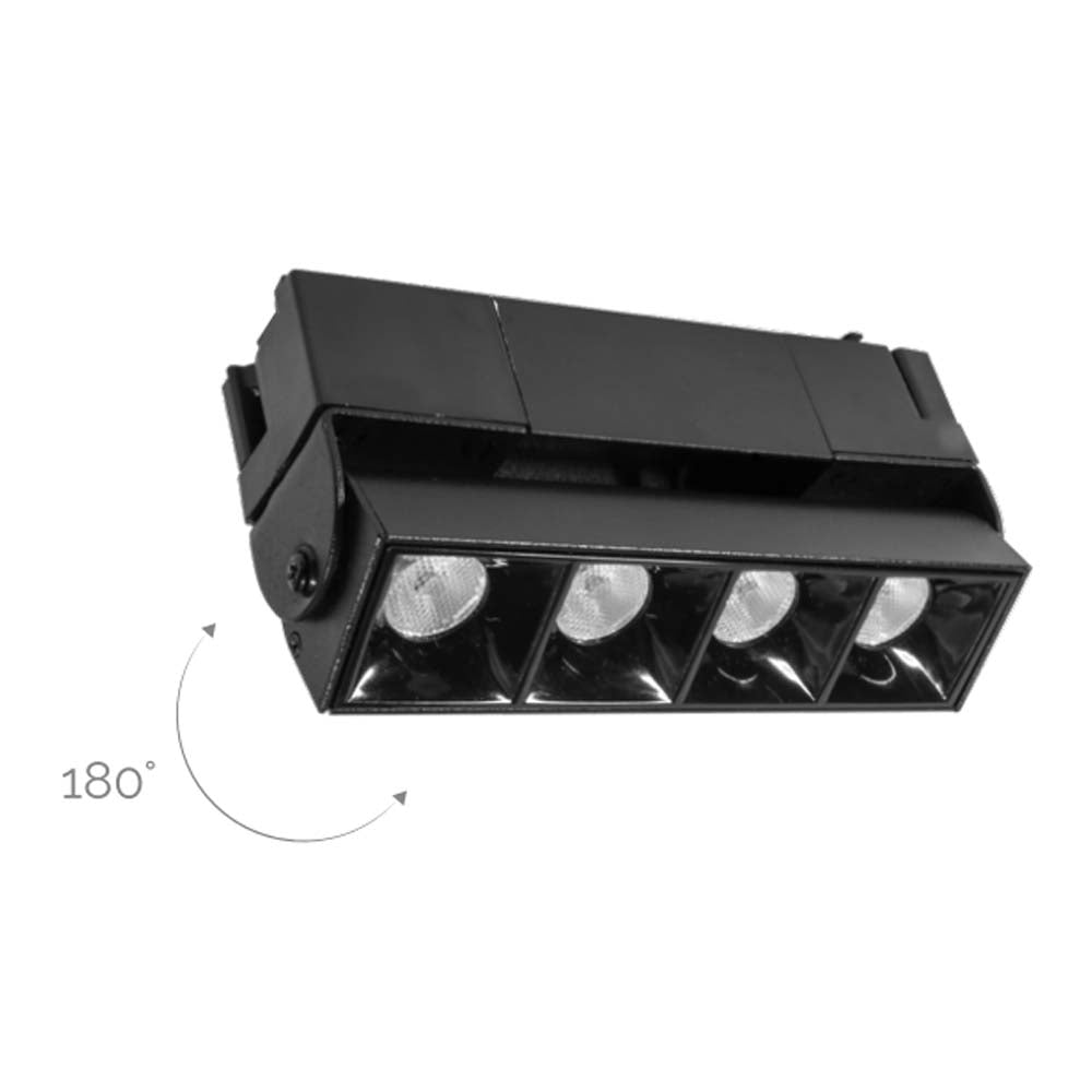 LUMINARIA PARA RIEL ELECTRIFICADO LED BLANCO NEUTRO 10W PUNTUAL RECTANGULAR DIRIGIBLE OPTICA 36G DE SOBREPONER ALUMINIO ACABADO NEGRO 110-240V CA IP20