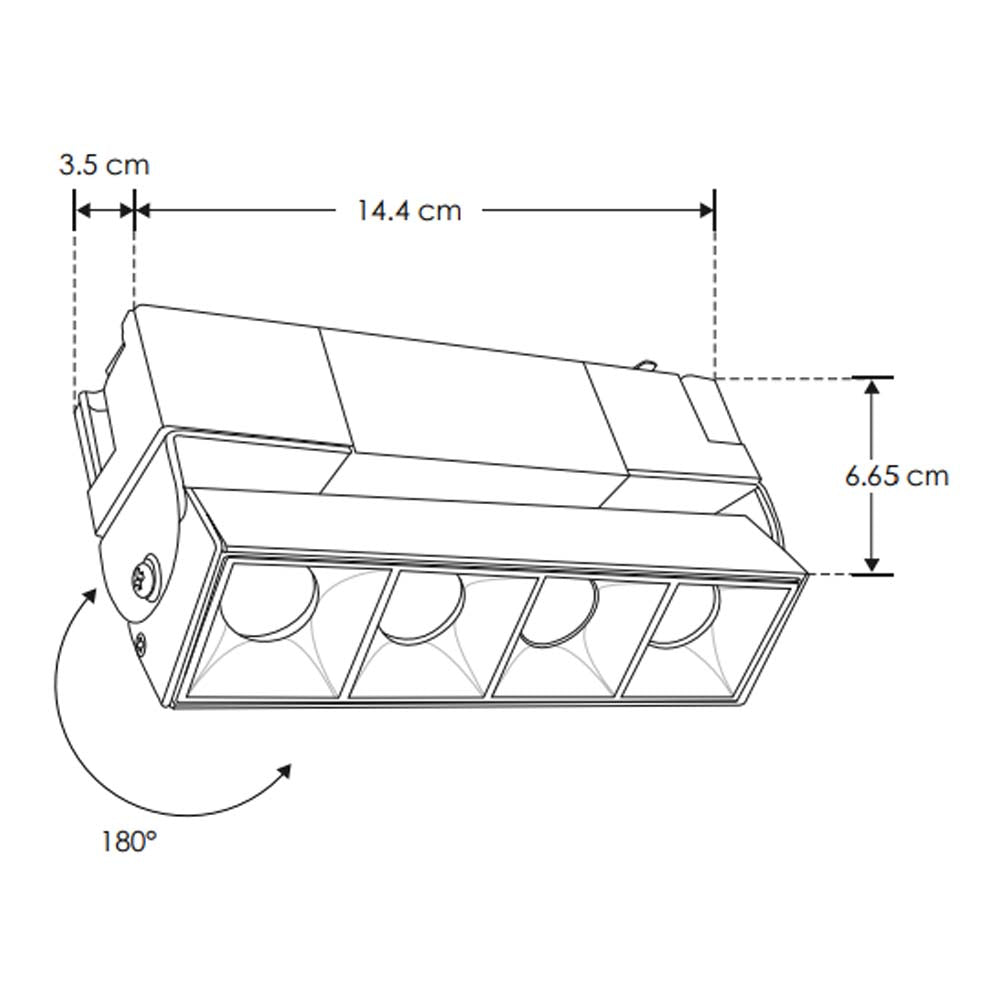 LUMINARIA PARA RIEL ELECTRIFICADO LED BLANCO NEUTRO 10W PUNTUAL RECTANGULAR DIRIGIBLE OPTICA 36G DE SOBREPONER ALUMINIO ACABADO NEGRO 110-240V CA IP20