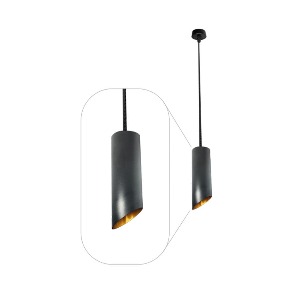 LUMINARIO TUBULAR SUSPENDER NEGRO/DORADO P/GU10 MAX 50W 120 6CM DIAM * 23CM ALTO1M CABLE IP20 ILUMILEDS