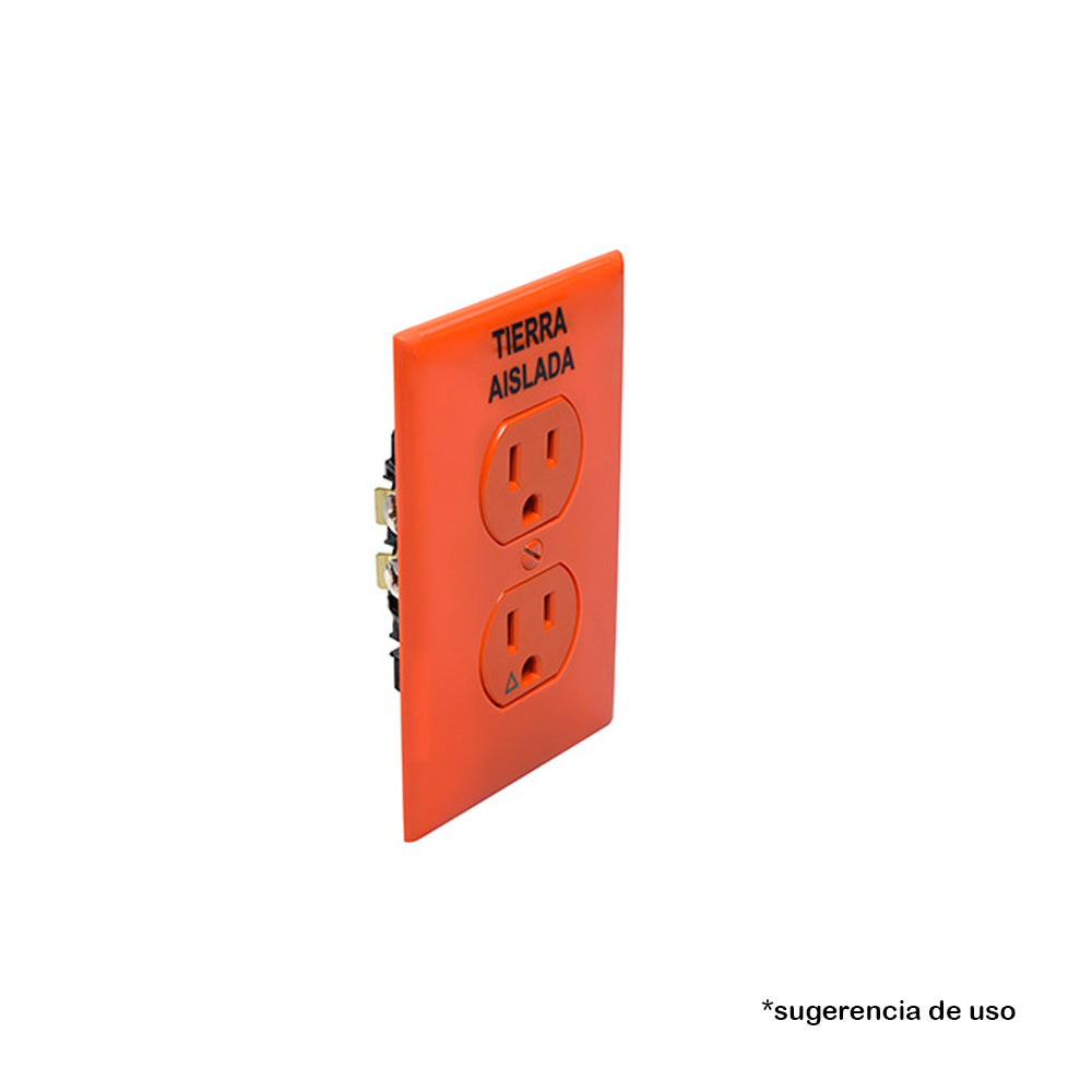 PLACA P/ CONT. DUPLEX NARANJA C/ LEYENDA ESPAÑOL " TIERRA AISLADA"
