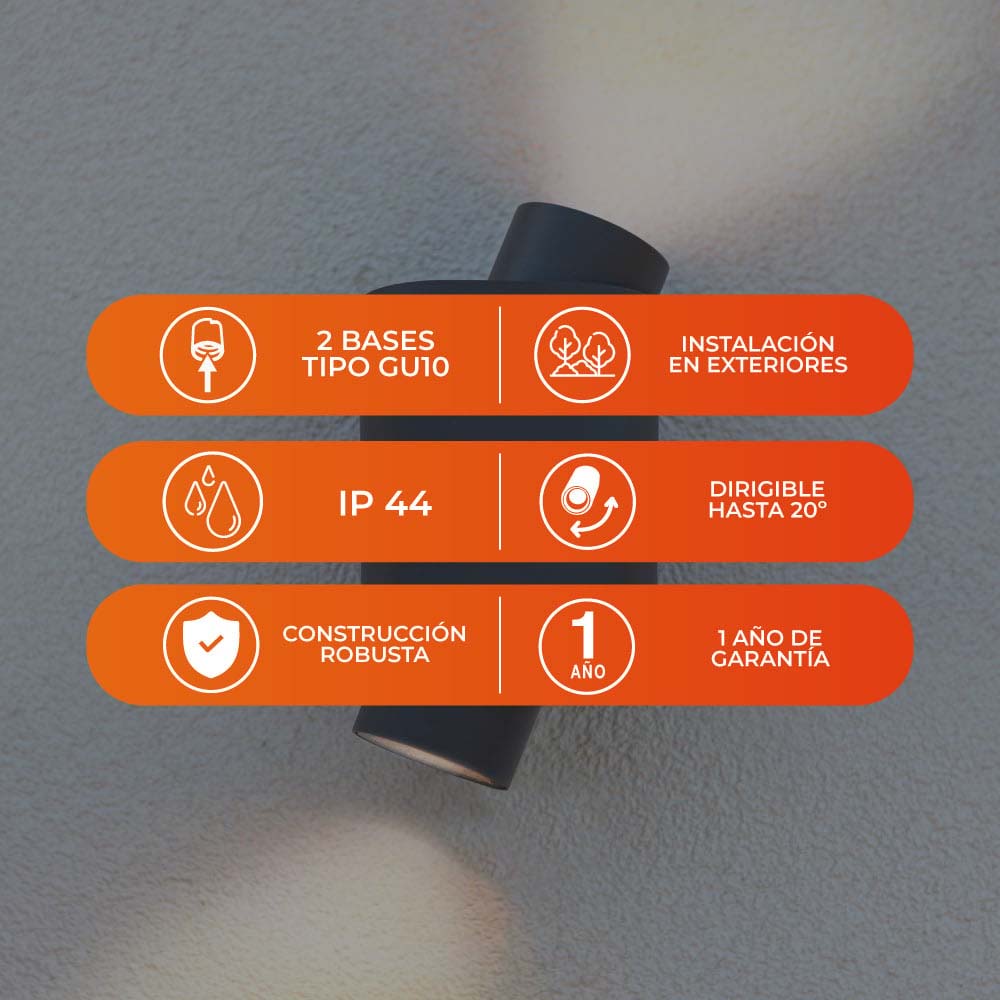 KIT DE 2 PIEZAS DE LUMINARIO EXT S/LAMPGU10 100-240V NEGRO