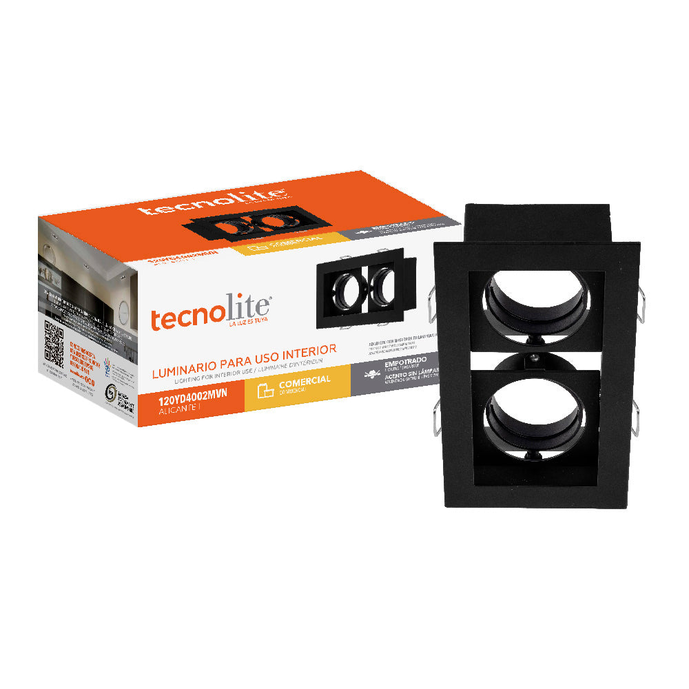 KIT DE 3 PIEZAS DE LÁMPARA DE INTERIOR EMPOTRABLE ALICANTE I TECNOLITE BASE GX5.3 DIRIGIBLE NEGRO