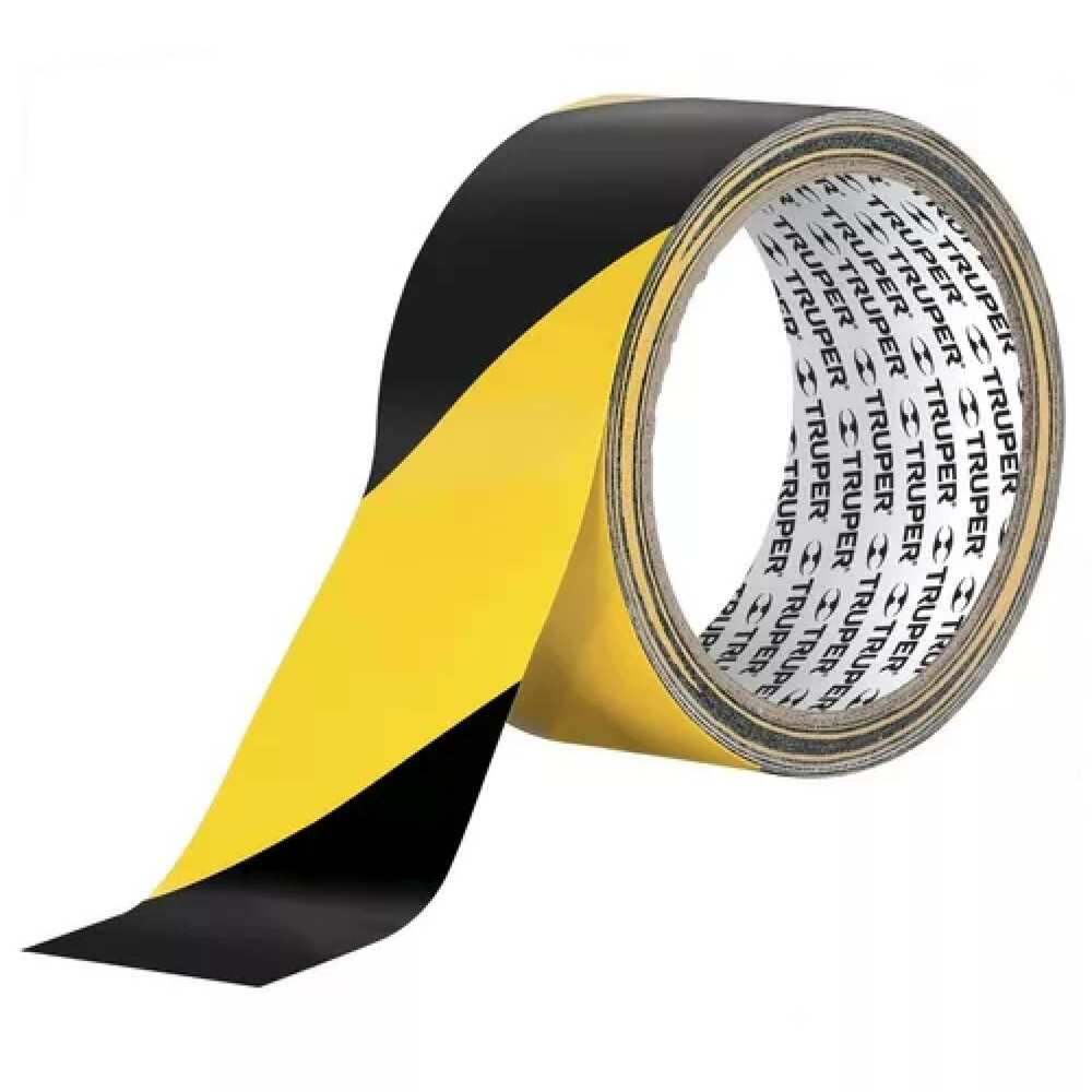 KIT DE 12 CINTAS DELIMITADORA AMARILLA CON NEGRO 33M TRUPER