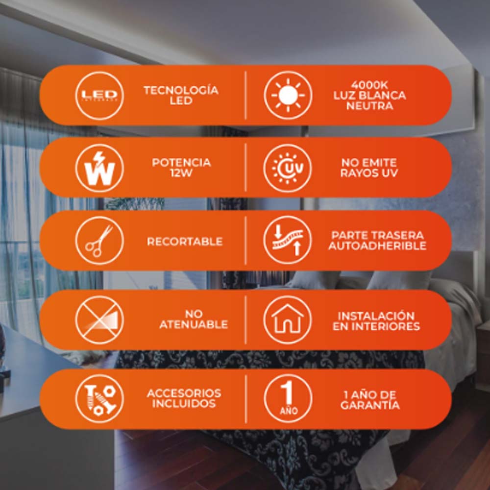 KIT DE 3 PIEZAS DE TIRA LED INT/EXT 12W 100V-240V IRC80 IP20 4000K CONTROLADOR Y ELIMINADOR IP44 140 25000HR NEGRO/TRANSPARENTE