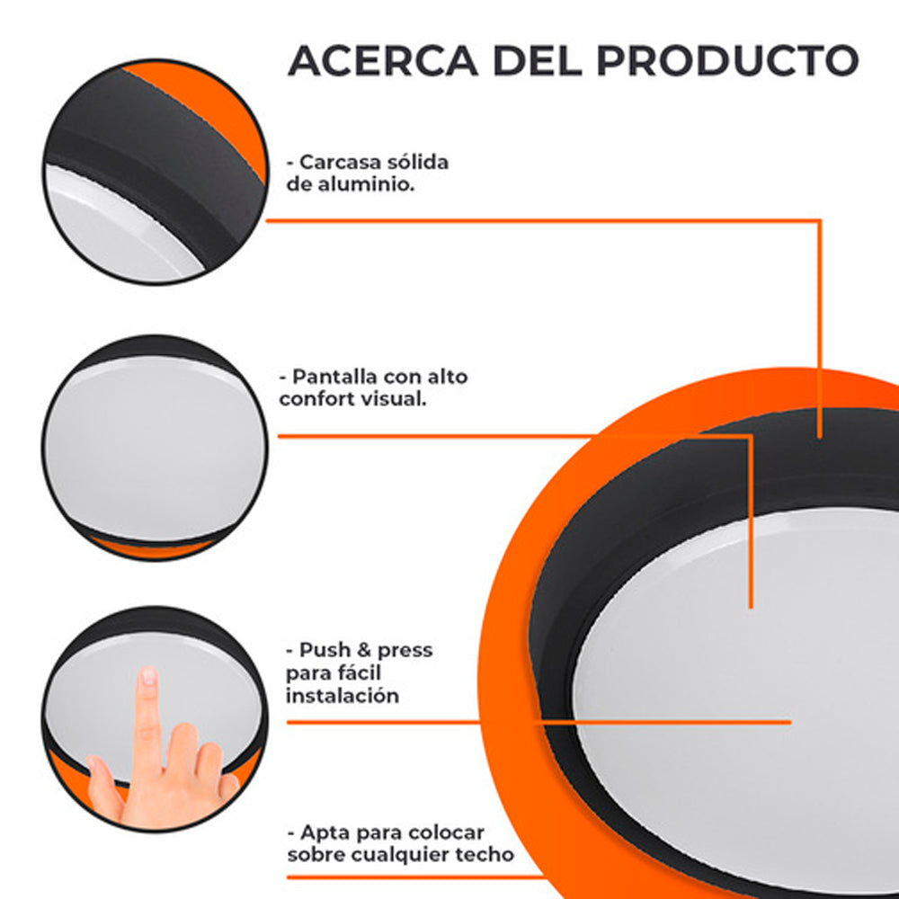 KIT DE 2 PIEZAS DE LAMPARA LED DE INTERIOR 15W 100-240V NEGRO PADANG I TECNOLITE