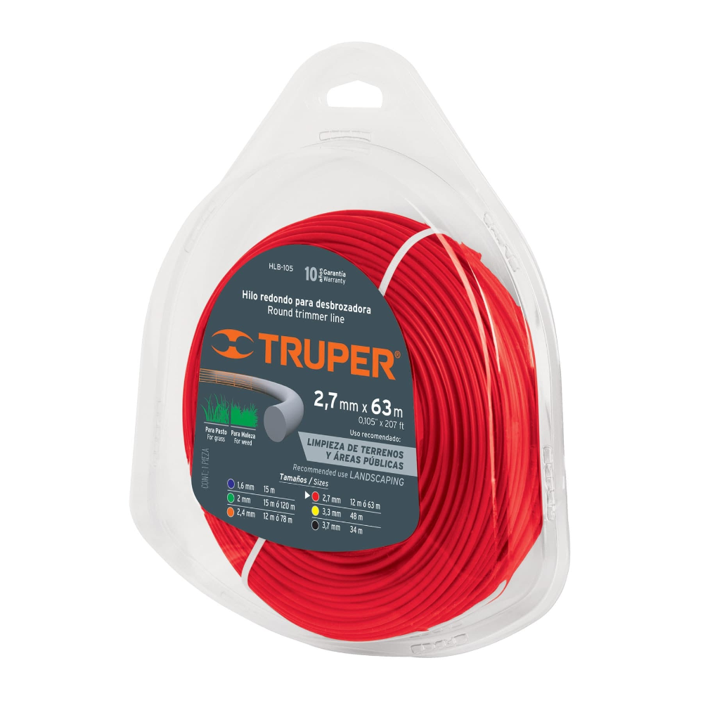 KIT DE 4 HILOS REDONDOS PARA DESBROZADORA 63M LARGO 2.7 MM TRUPER