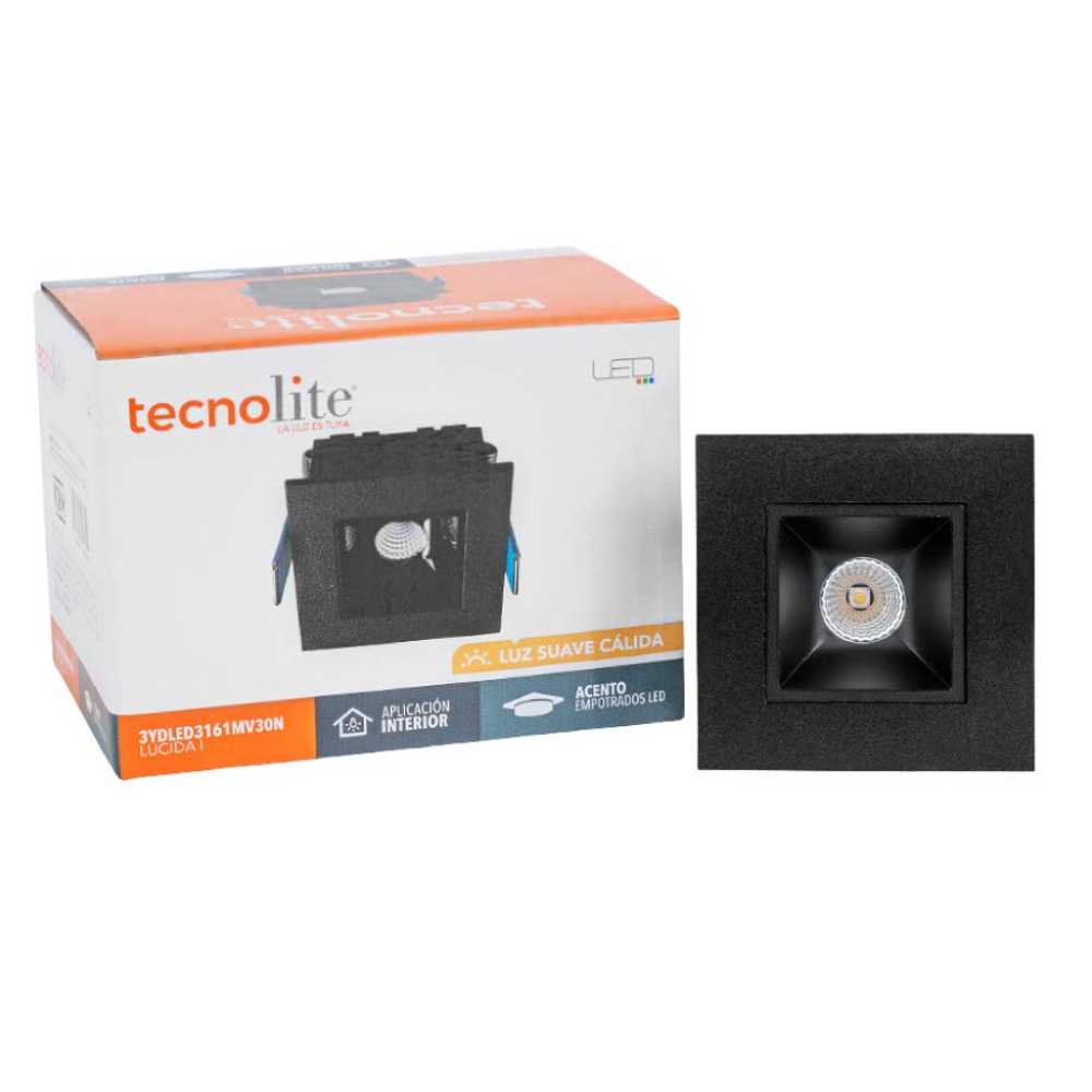 KIT DE 2 PIEZAS DE LÁMPARA EMPOTRABLE LED TECNOLITE LUCIDA I 3W LUZ SUAVE CÁLIDA NO ATENUABLE LED INTEGRADO NEGRO