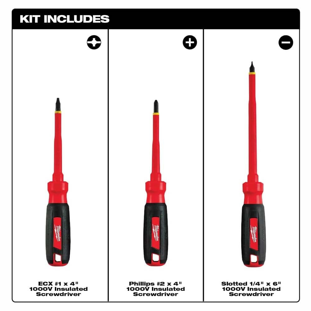 KIT DE 2 JUEGOS DE 3 DESARMADORES AISLADOS 1000V MILWAUKEE