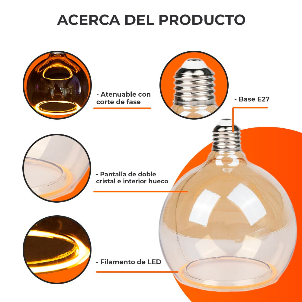 KIT DE 3 PIEZAS DE LAMPARA FIL 6.2W 22K CRI90 E27 DIM