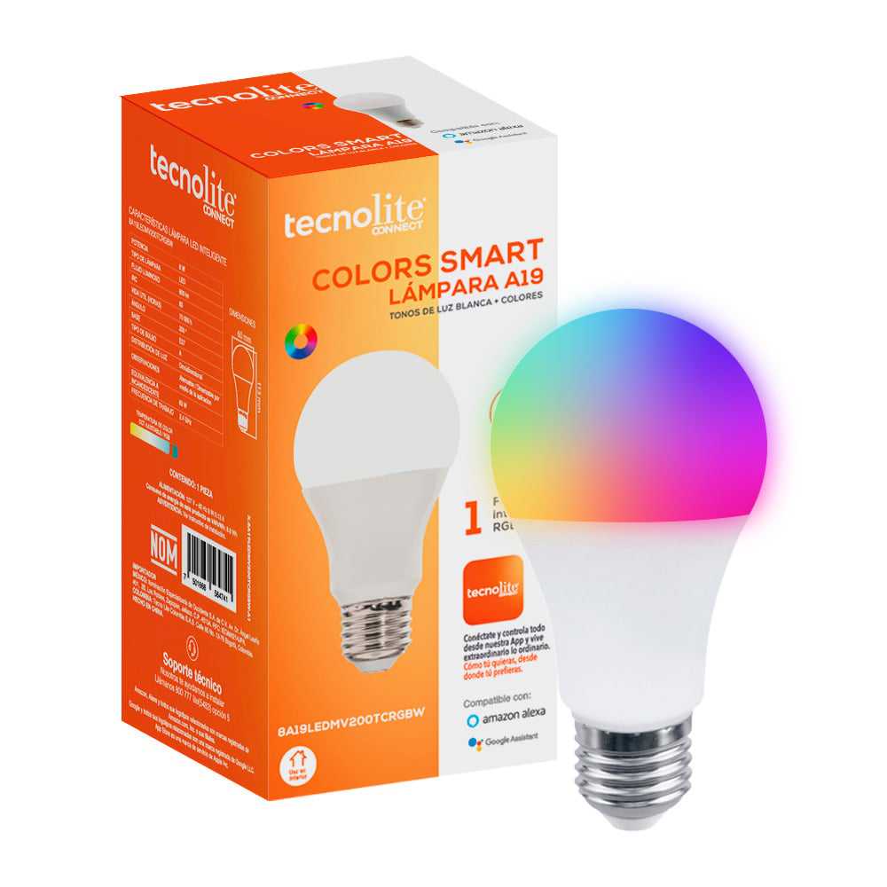 KIT DE 6 PIEZAS DE LAMPARA LED A19 RGB 8W 100-127V 3000K MCA TECNOLITE