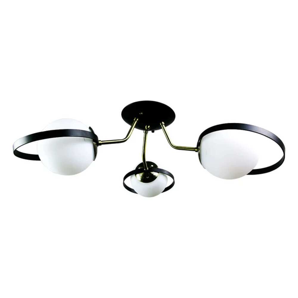 LUMINARIA METALICA DORADA BRAZOS DIRIGIBLES PANTALLAS CRISTAL BLANCO P/3 FOCOS E27