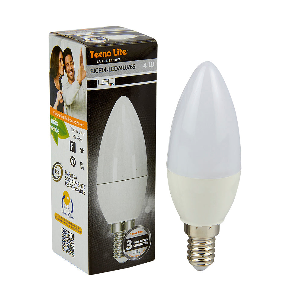 KIT DE 13 PIEZAS DE FOCO LED TECNOLITE TIPO VELA 4W LUZ DE DIA BASE E14