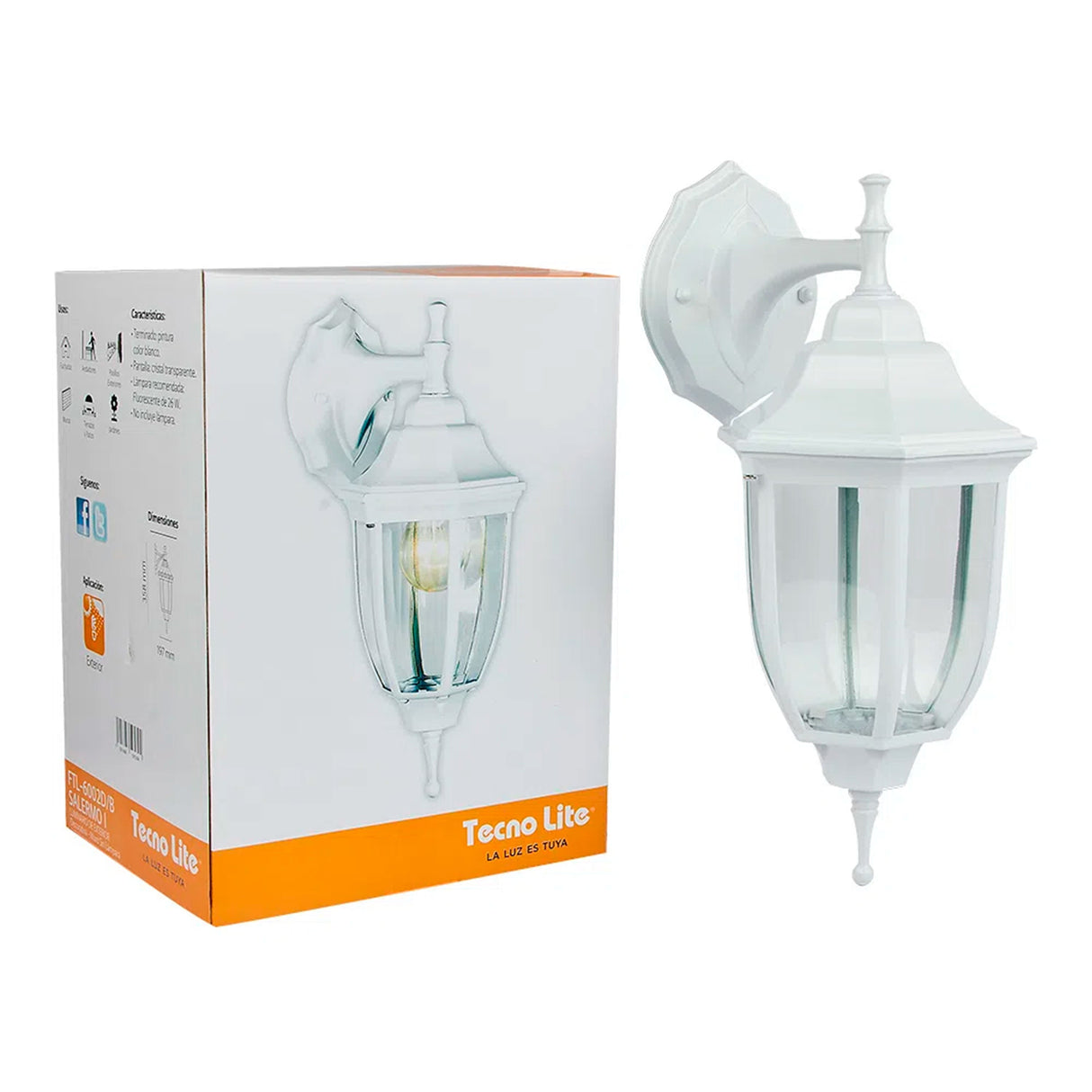 KIT DE 3 PIEZAS DE FAROL DE EXTERIOR SALERMO TECNOLITE PARED ARBOTANTE 60W IP44 BASE E27 BLANCO