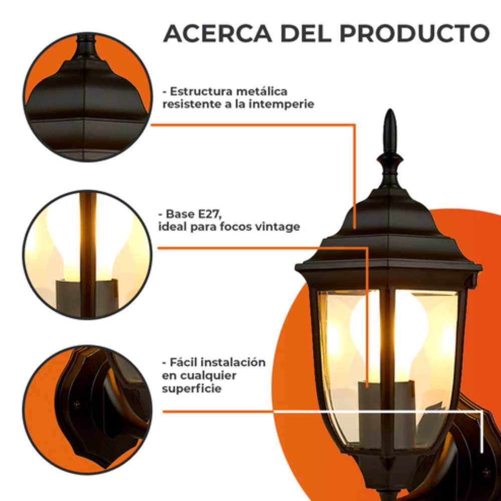 KIT DE 3 PIEZAS DE FAROL DE EXTERIOR SALERMO TECNOLITE PARED ARBOTANTE 60W IP44 BASE E27 NEGRO