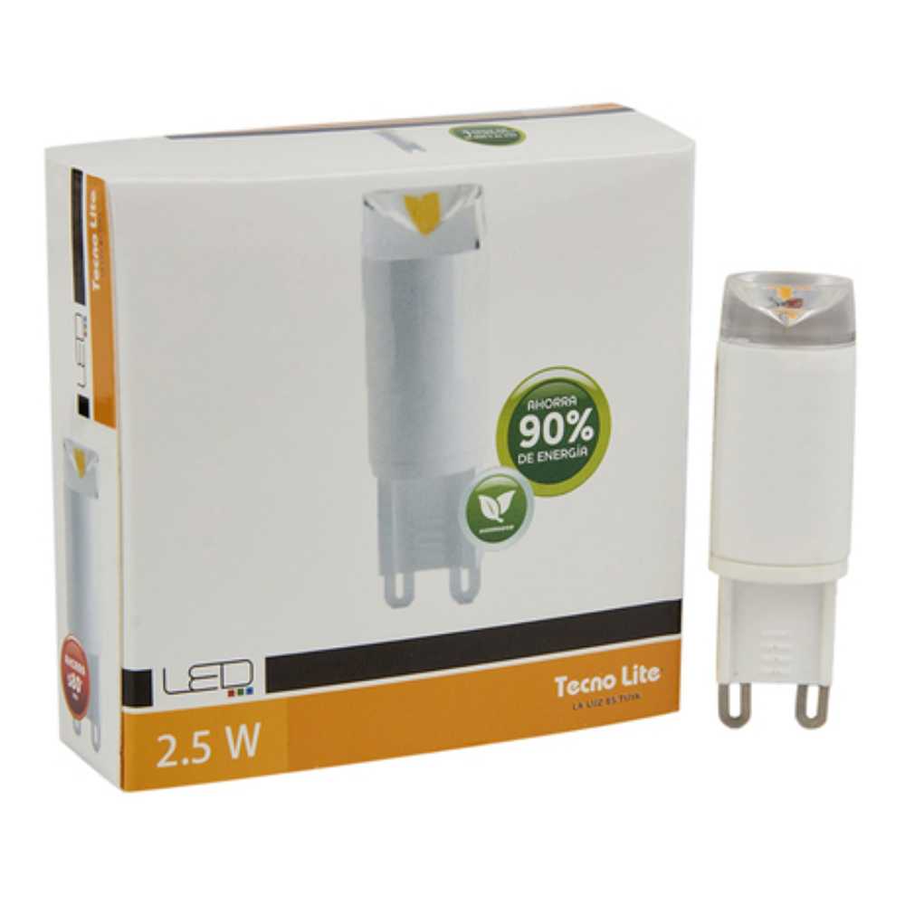 KIT DE 10 PIEZAS DE FOCO LED TECNOLITE TIPO AMPOLLETA 2.5W LUZ SUAVE CALIDA BASE G9
