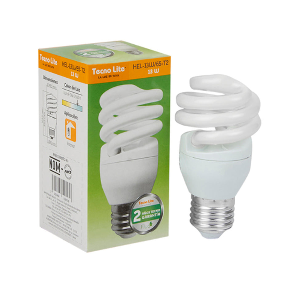 KIT DE 20 PIEZAS DE FOCO FLUORESCENTE TECNOLITE 13W LUZ DE DIA BASE E27