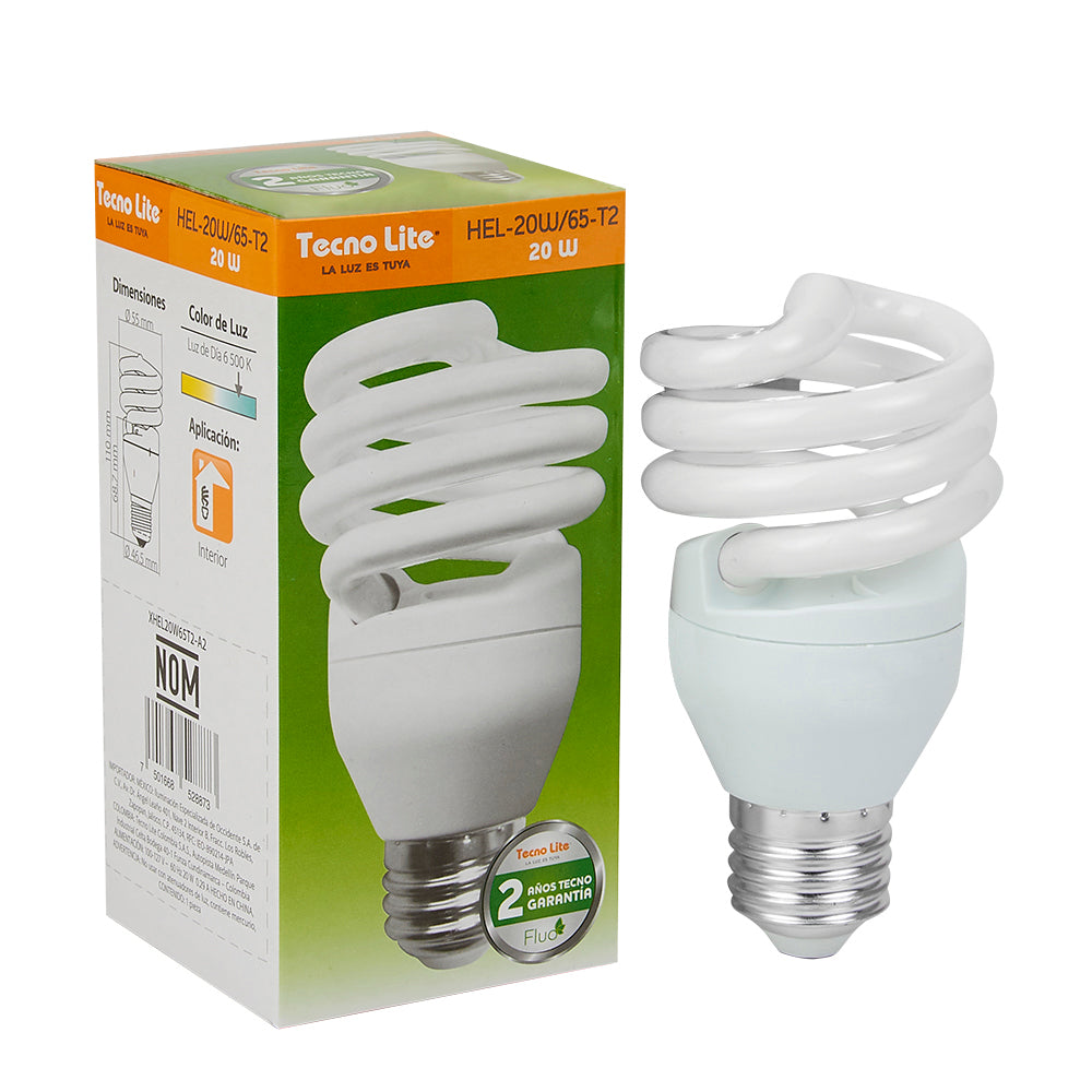 KIT DE 18 PIEZAS DE FOCO FLUORESCENTE TECNOLITE 20W LUZ DE DÍA BASE E27 *** OFRCER 83983 ***