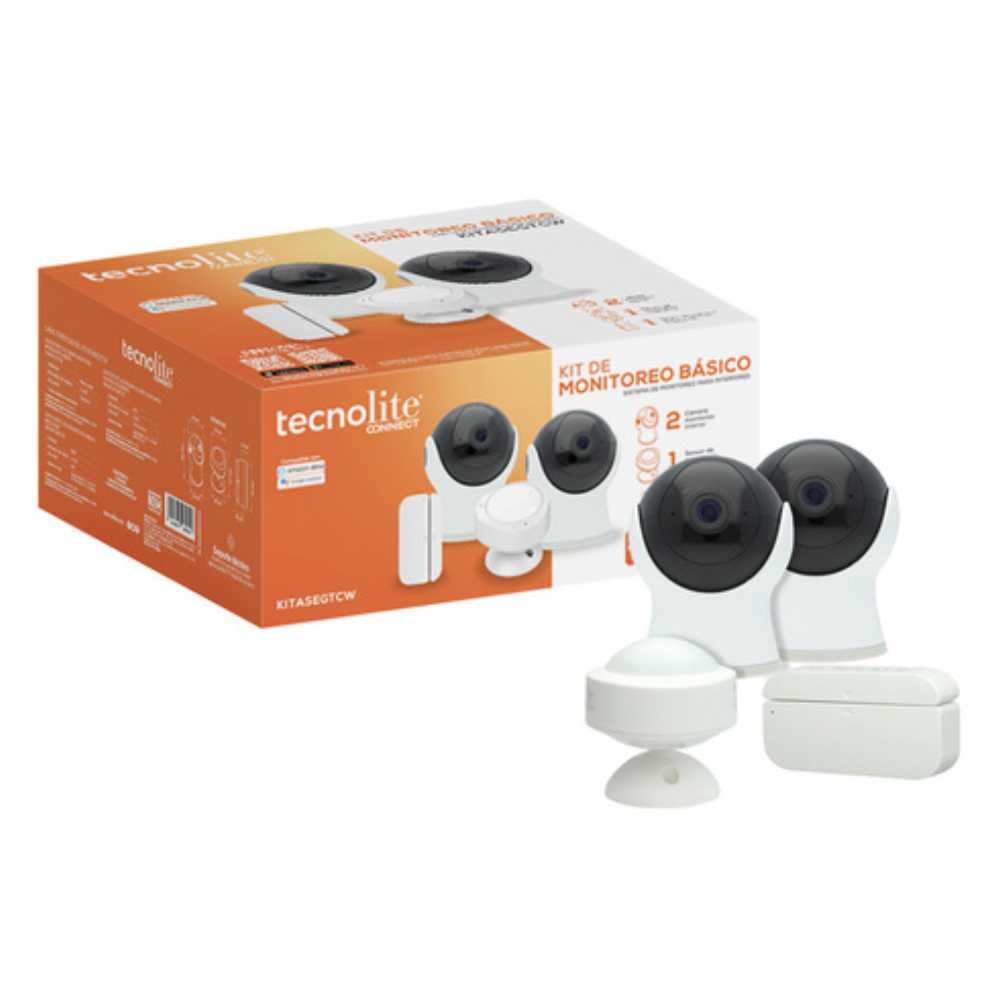 KIT DE DOS MONITORES TECNOLITE MONITOREO BÁSICO DOS CÁMARAS UN SENSOR DE APERTURA UN SENSOR DE MOVIMIENTO COMPATIBLE CON APP MÓVIL Y ASISTENTES DE VOZ ***TECNOLITE HAE***