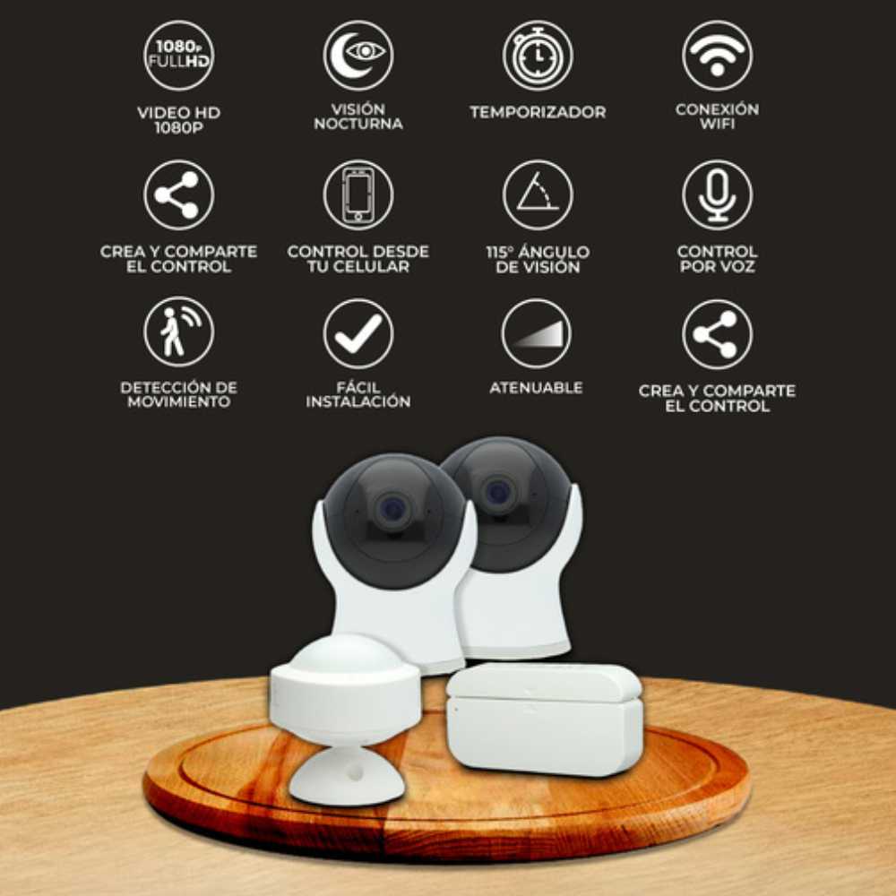 KIT DE DOS MONITORES TECNOLITE MONITOREO BÁSICO DOS CÁMARAS UN SENSOR DE APERTURA UN SENSOR DE MOVIMIENTO COMPATIBLE CON APP MÓVIL Y ASISTENTES DE VOZ ***TECNOLITE HAE***