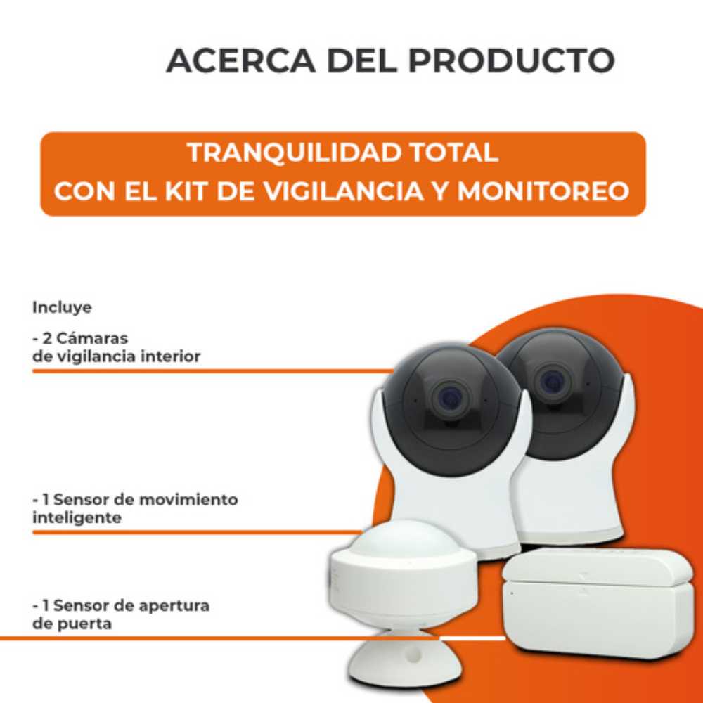 KIT DE DOS MONITORES TECNOLITE MONITOREO BÁSICO DOS CÁMARAS UN SENSOR DE APERTURA UN SENSOR DE MOVIMIENTO COMPATIBLE CON APP MÓVIL Y ASISTENTES DE VOZ ***TECNOLITE HAE***