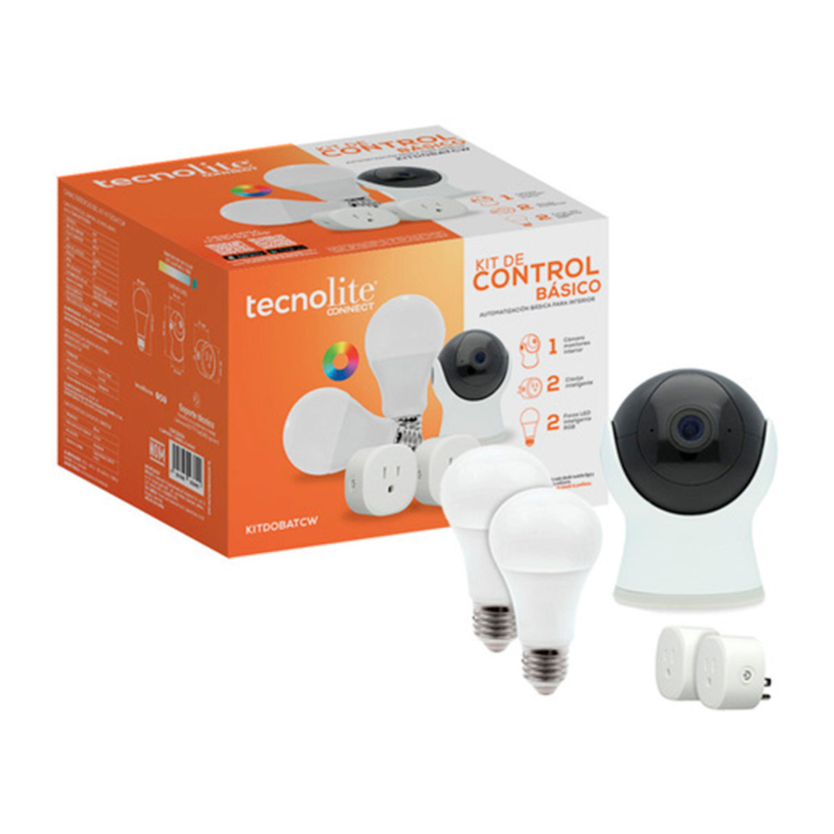 KIT CONTROL BÁSICO TECNOLITE CONTROL BÁSICO UN CÁMARA DOS FOCOS LED CON LUZ RGB Y BLANCA DOS ENCHUFES COMPATIBLE CON APP MÓVIL Y ASISTENTES DE VOZ ***TECNOLITE HAE***